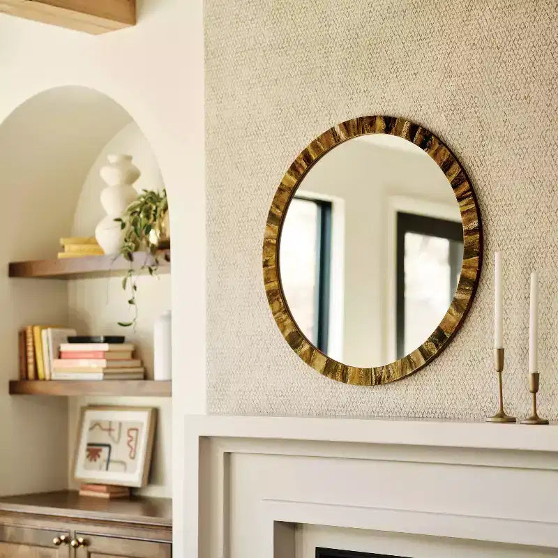 Miroir mural rond en fausse corne incrustée