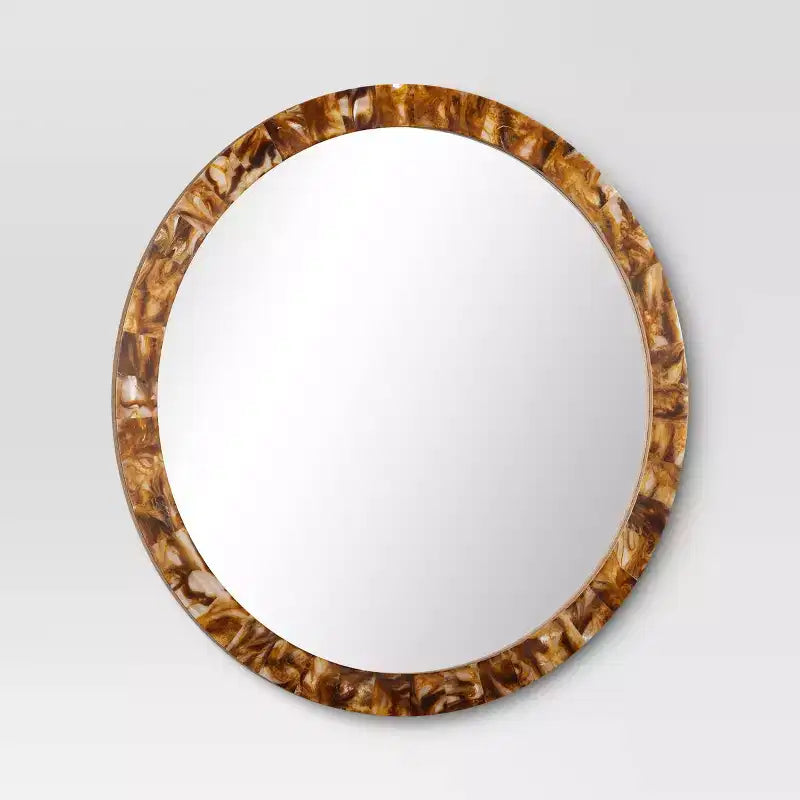 Miroir mural rond en fausse corne incrustée