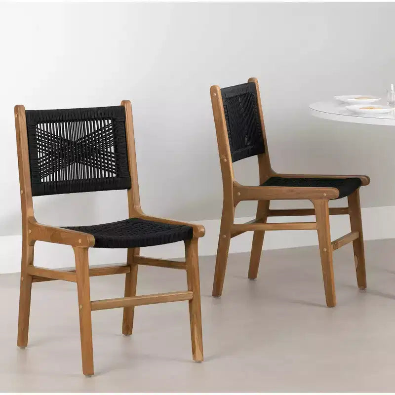 Lot de 2 chaises de salle à manger noires/rotin