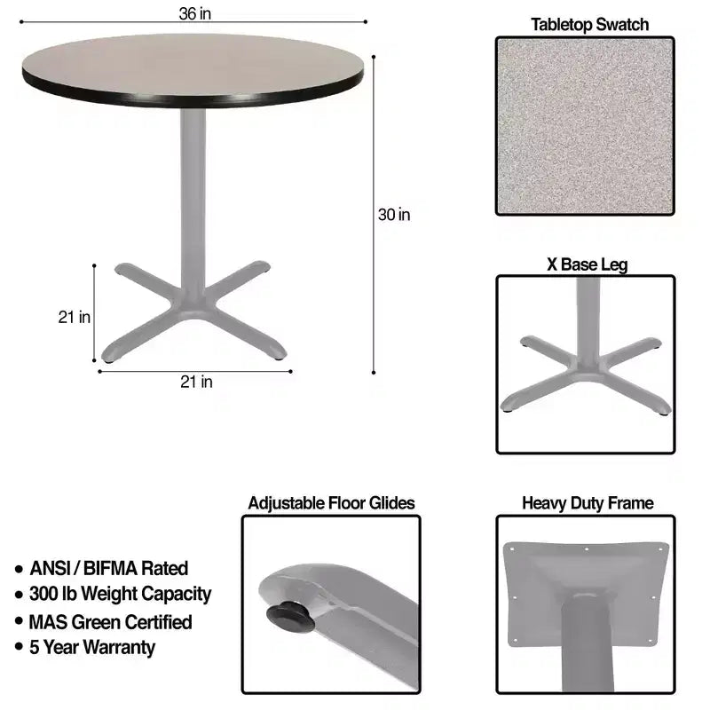 Table à manger ronde avec base en X, grise