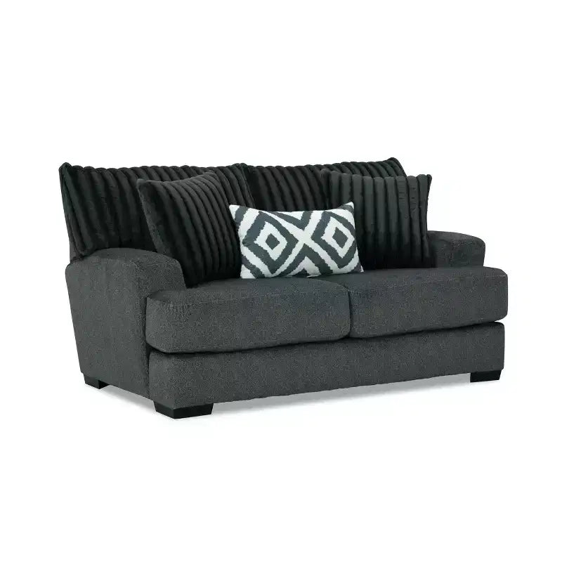 HOMES: Inside + Out Telven 72" Loveseat Chenille Channel Tufted with Pillows Gray