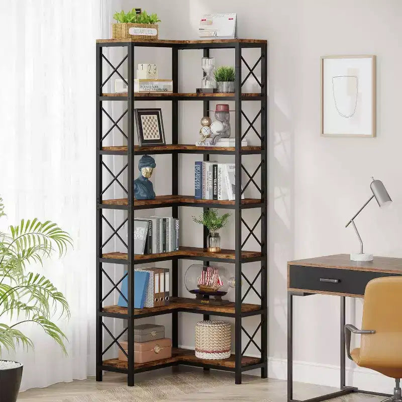 Bibliothèque d'angle à 7 niveaux marron