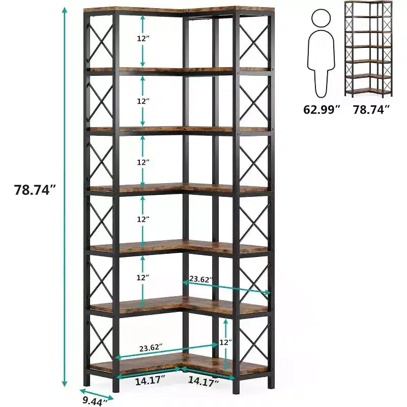 Bibliothèque d'angle à 7 niveaux marron