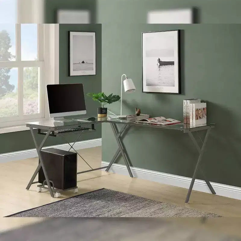 Bureau Verre transparent/Finition argentée