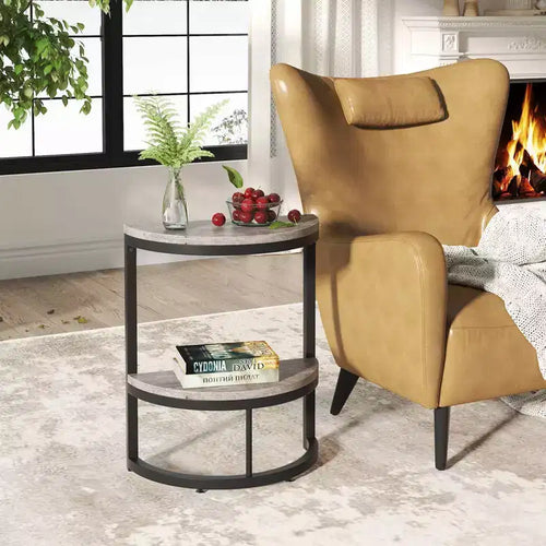 LITTLE TREE 2 Tier Semi Circle End Table Gray/Black