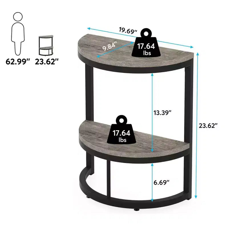 Table d'appoint demi-cercle à 2 niveaux Gris/Noir