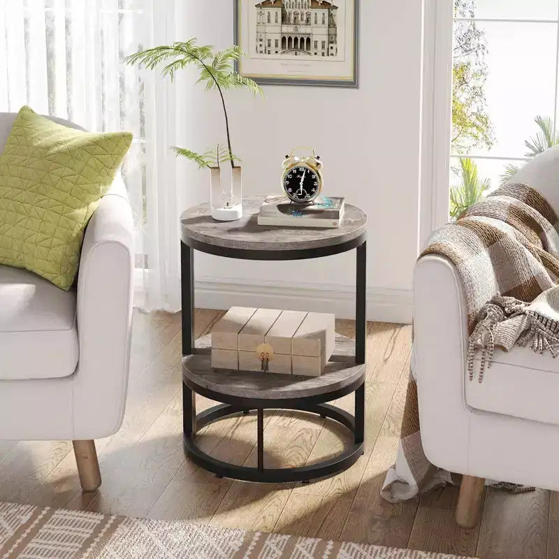 Table d'appoint demi-cercle à 2 niveaux Gris/Noir