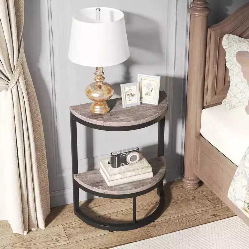 Table d'appoint demi-cercle à 2 niveaux Gris/Noir