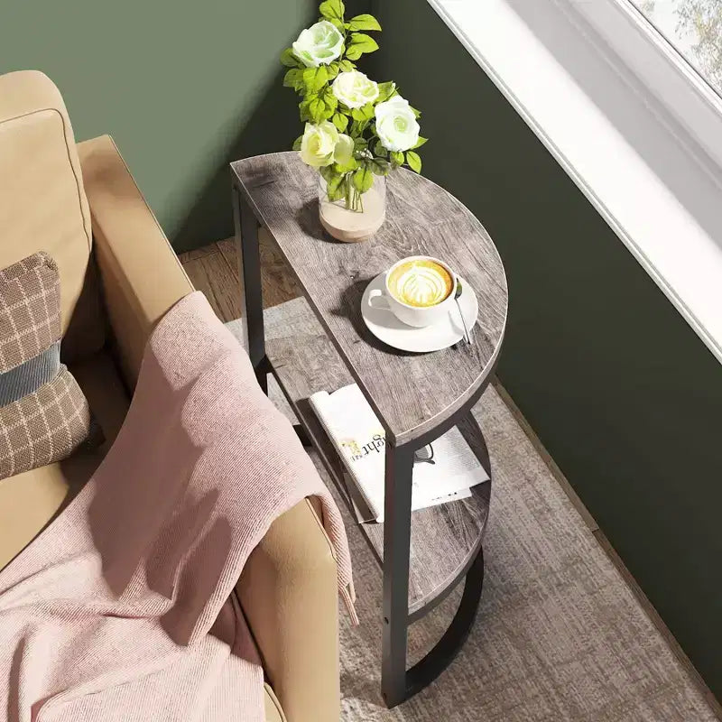 Table d'appoint demi-cercle à 2 niveaux Gris/Noir