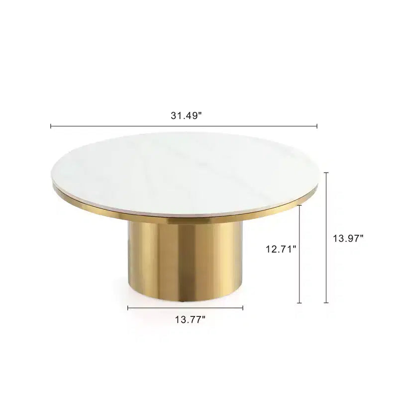 Table basse dorée avec plateau en pierre frittée