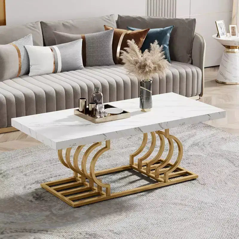 LITTLE TREE Modern Coffee Table with Geometric Frame White/Gold