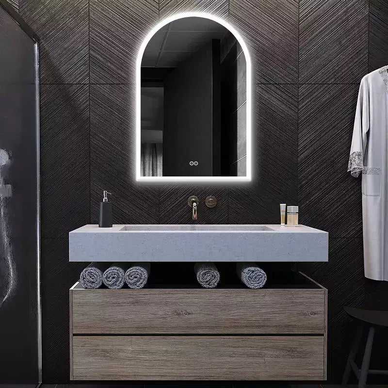 Dovelina LED Wall Mounted Mirror with Anti-Fog Modern Arched Bathroom Vanity Mirror