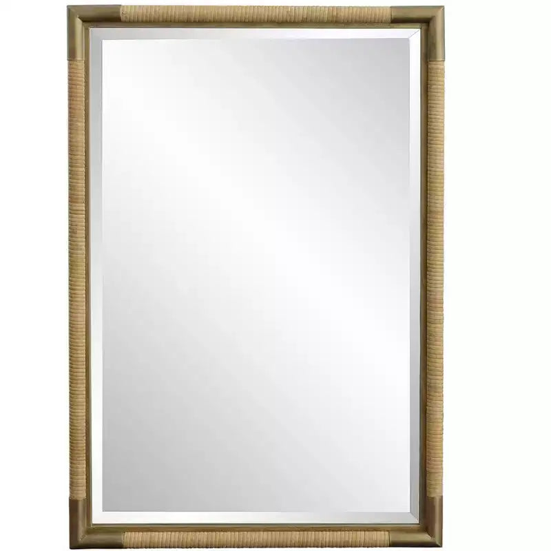 Uttermost Kampar Antiqued Gold and Rattan 22 x 32 Vanity Wall Mirror