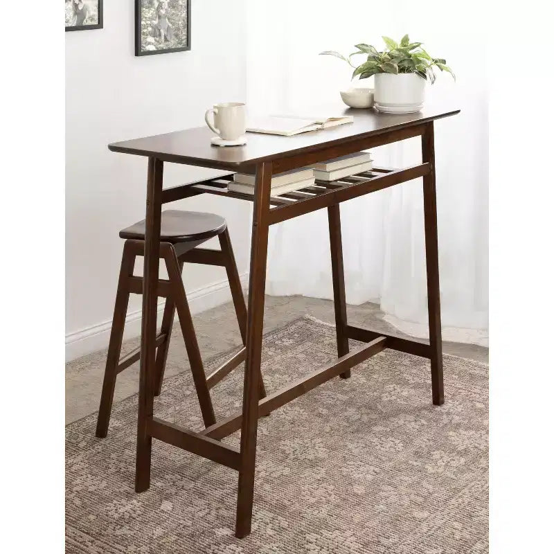 Table de bistrot en bois brun noyer