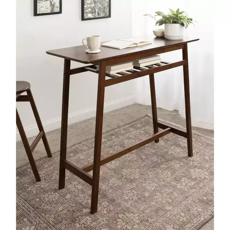 Table de bistrot en bois brun noyer