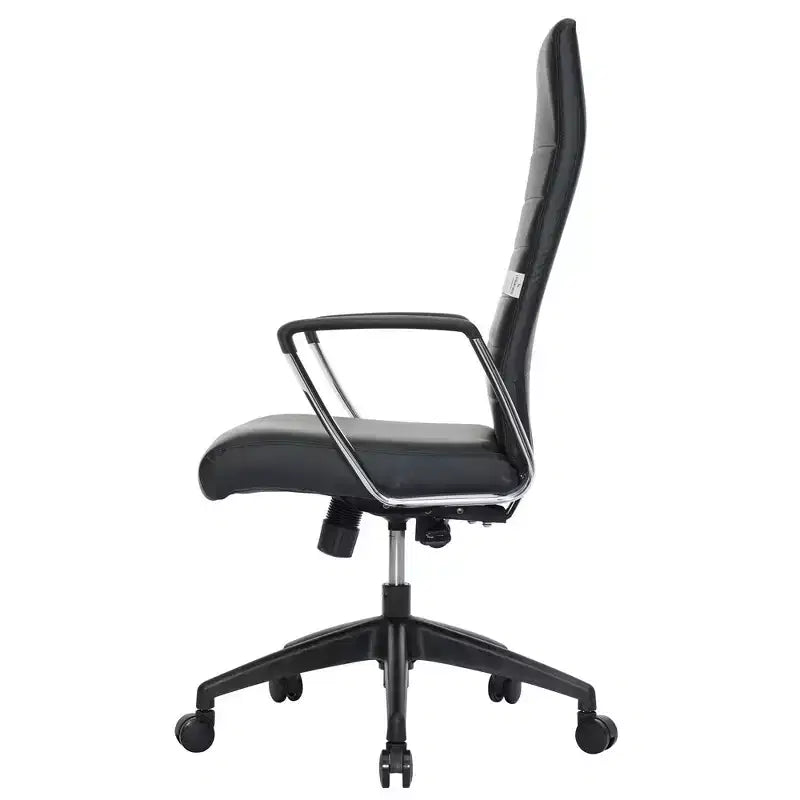 Fauteuil de bureau à dossier haut en cuir nervuré - Pivotant avec cadre en acier robuste