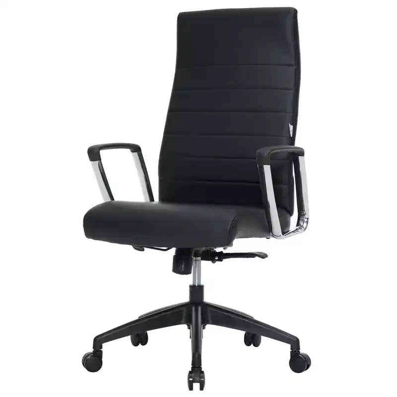 Fauteuil de bureau à dossier haut en cuir nervuré - Pivotant avec cadre en acier robuste