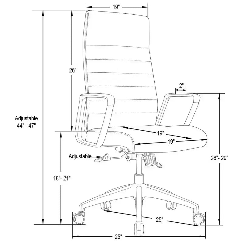 Fauteuil de bureau à dossier haut en cuir nervuré - Pivotant avec cadre en acier robuste