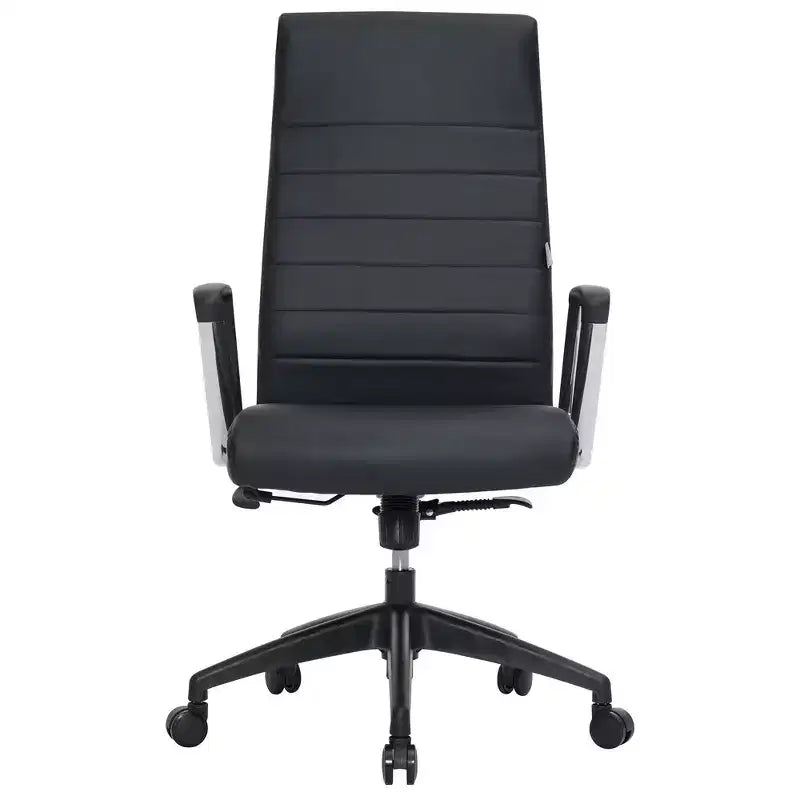 Fauteuil de bureau à dossier haut en cuir nervuré - Pivotant avec cadre en acier robuste