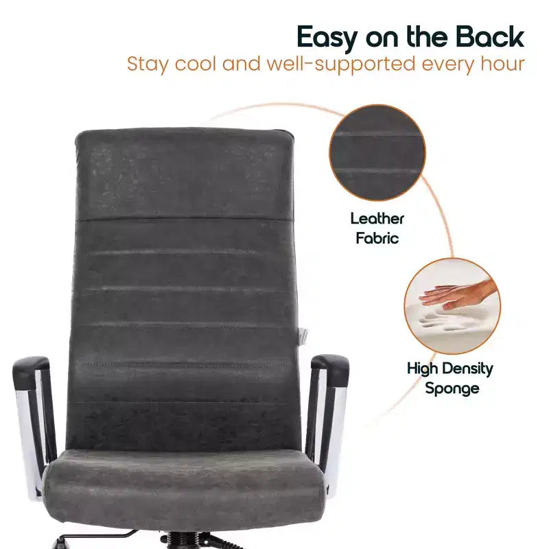Fauteuil de bureau à dossier haut en cuir nervuré - Pivotant avec cadre en acier robuste