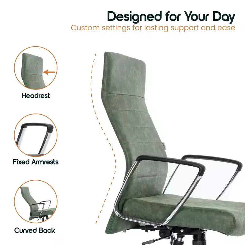 Fauteuil de bureau à dossier haut en cuir nervuré - Pivotant avec cadre en acier robuste