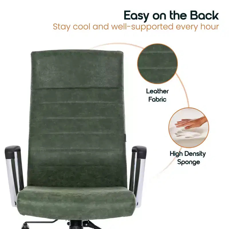 Fauteuil de bureau à dossier haut en cuir nervuré - Pivotant avec cadre en acier robuste