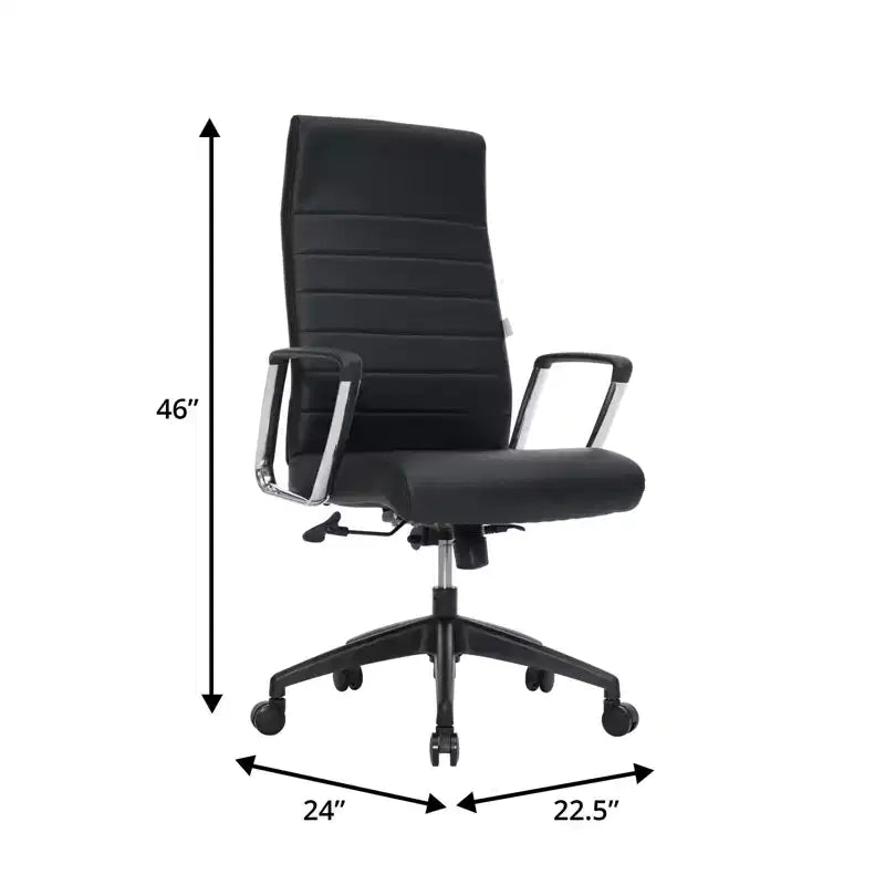 Fauteuil de bureau à dossier haut en cuir nervuré - Pivotant avec cadre en acier robuste