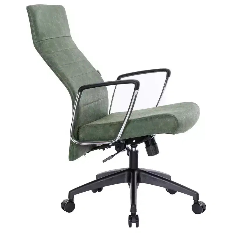 Fauteuil de bureau à dossier haut en cuir nervuré - Pivotant avec cadre en acier robuste
