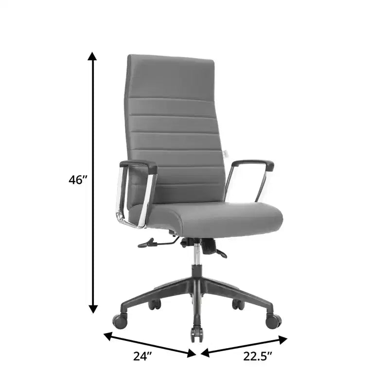 Fauteuil de bureau à dossier haut en cuir nervuré - Pivotant avec cadre en acier robuste