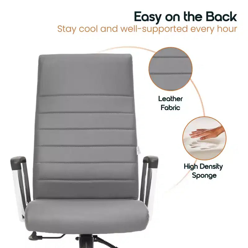 Fauteuil de bureau à dossier haut en cuir nervuré - Pivotant avec cadre en acier robuste
