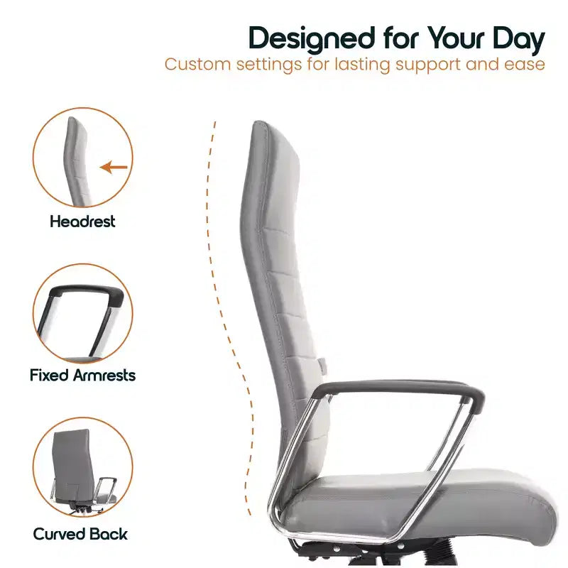 Fauteuil de bureau à dossier haut en cuir nervuré - Pivotant avec cadre en acier robuste
