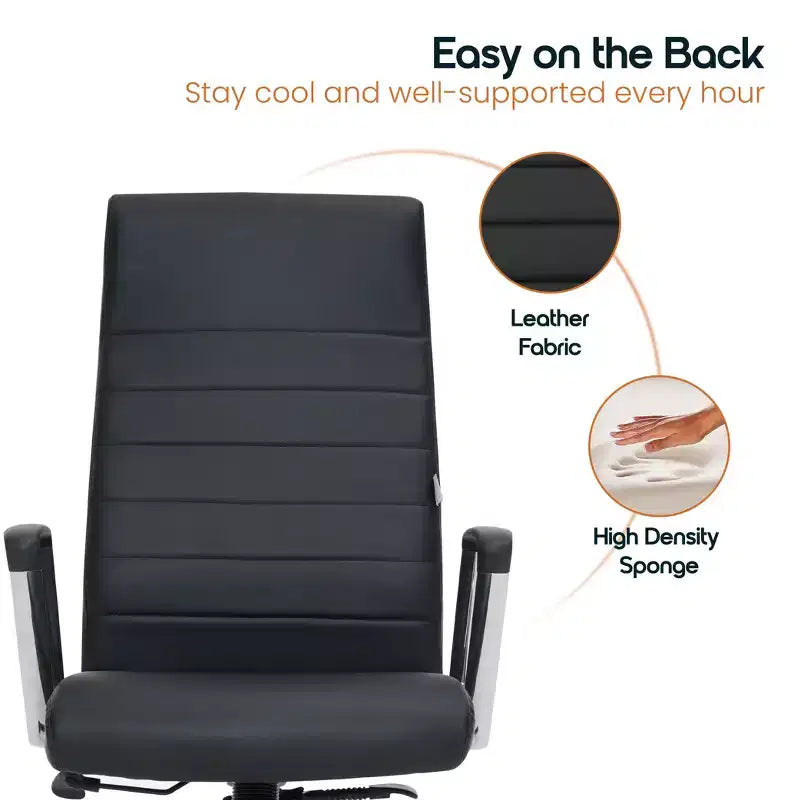 Fauteuil de bureau à dossier haut en cuir nervuré - Pivotant avec cadre en acier robuste