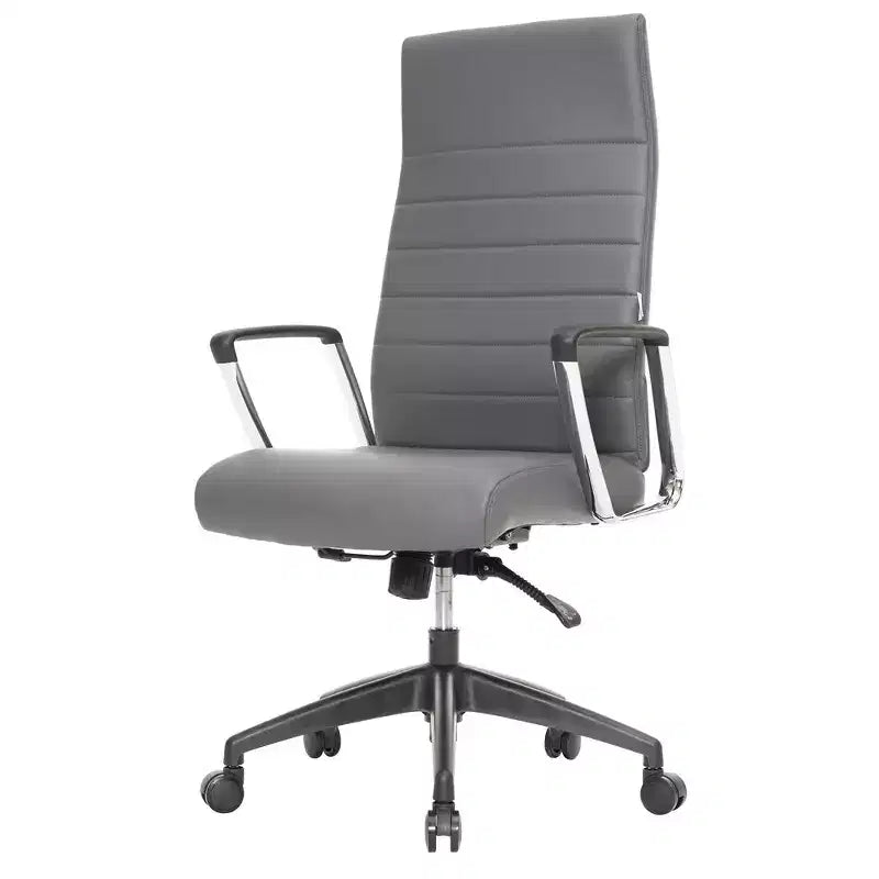 Fauteuil de bureau à dossier haut en cuir nervuré - Pivotant avec cadre en acier robuste