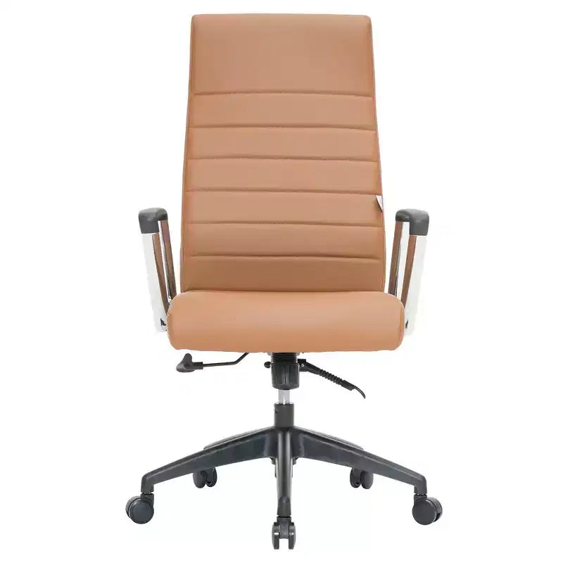 Fauteuil de bureau à dossier haut en cuir nervuré - Pivotant avec cadre en acier robuste