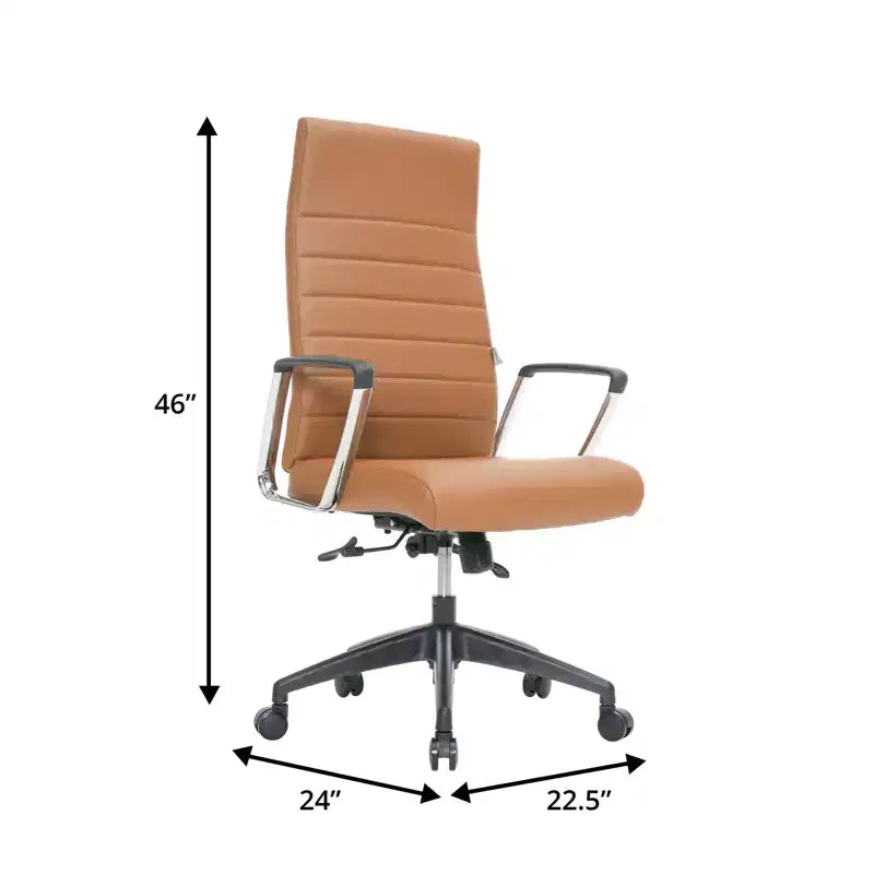 Fauteuil de bureau à dossier haut en cuir nervuré - Pivotant avec cadre en acier robuste
