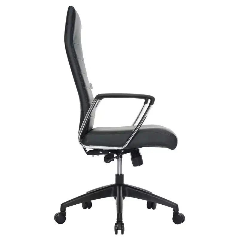 Fauteuil de bureau à dossier haut en cuir nervuré - Pivotant avec cadre en acier robuste