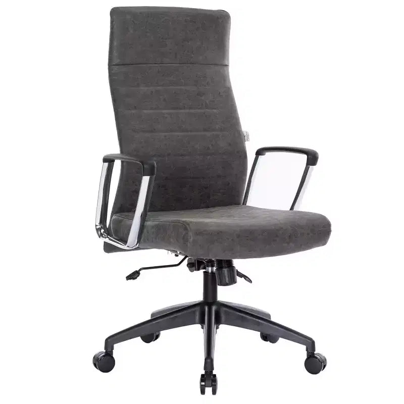 Fauteuil de bureau à dossier haut en cuir nervuré - Pivotant avec cadre en acier robuste