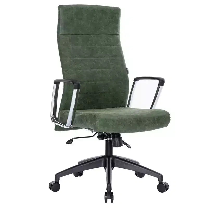 Fauteuil de bureau à dossier haut en cuir nervuré - Pivotant avec cadre en acier robuste