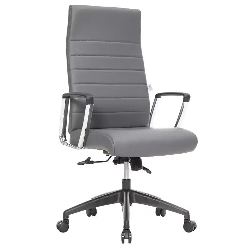 Fauteuil de bureau à dossier haut en cuir nervuré - Pivotant avec cadre en acier robuste