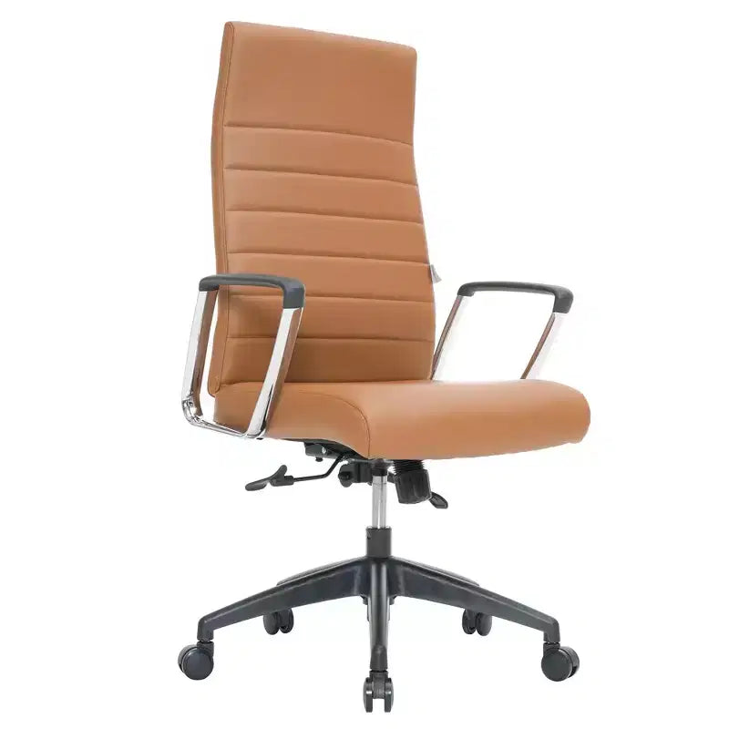 Fauteuil de bureau à dossier haut en cuir nervuré - Pivotant avec cadre en acier robuste