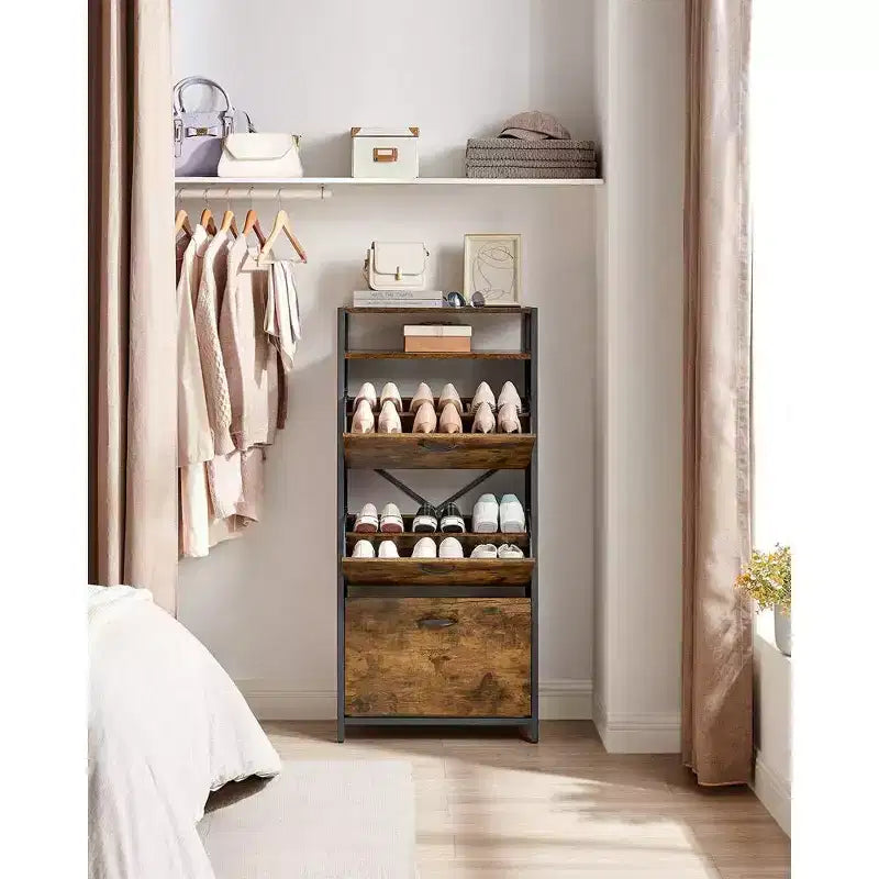 Meuble à chaussures avec 3 portes basculantes, étagère de rangement avec compartiment ouvert