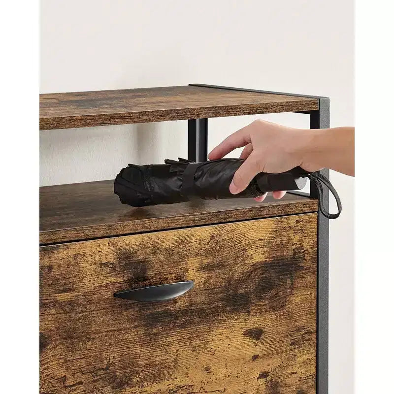 Meuble à chaussures avec 3 portes basculantes, étagère de rangement avec compartiment ouvert