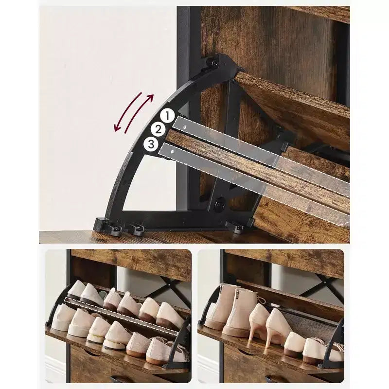 Meuble à chaussures avec 3 portes basculantes, étagère de rangement avec compartiment ouvert
