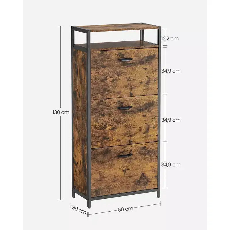 Meuble à chaussures avec 3 portes basculantes, étagère de rangement avec compartiment ouvert