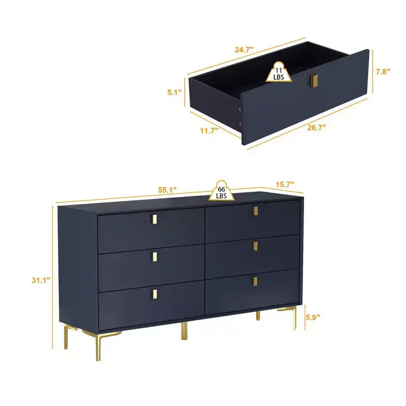 Commode de rangement à 6 tiroirs, commode moderne