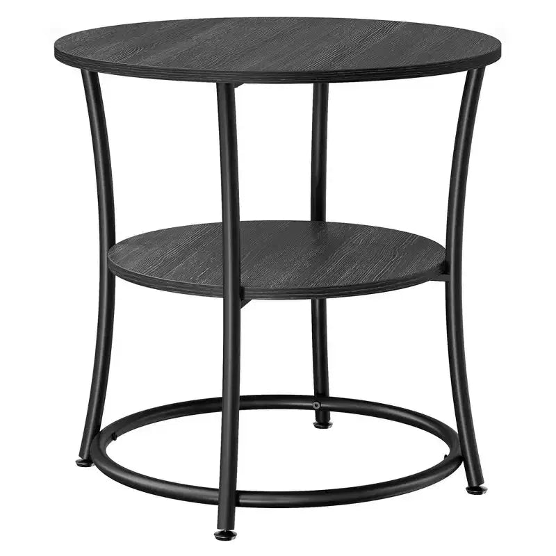 VASAGLE Round Side Table End Table with 2 Shelves Outdoor Accent Coffee Table Charcoal Gray and Ink Black
