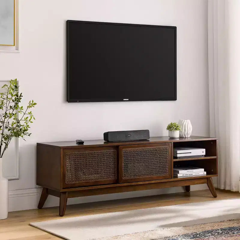 Meuble TV moderne en rotin pour TV jusqu'à 65 pouces