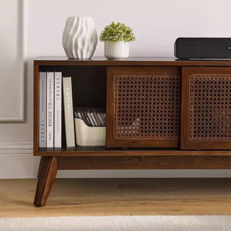 Meuble TV moderne en rotin pour TV jusqu'à 65 pouces