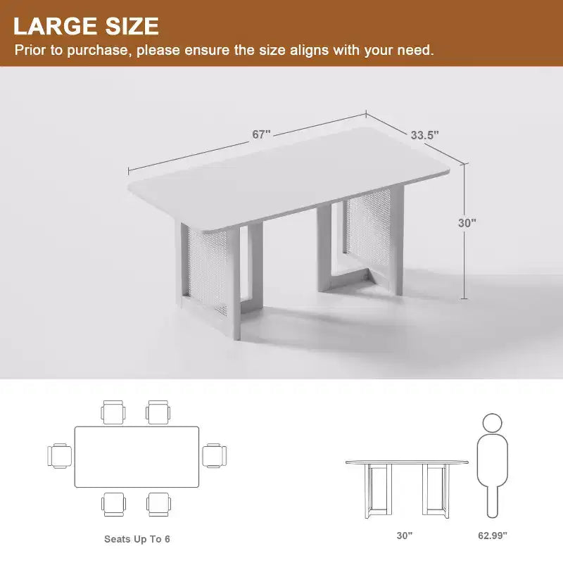 Table à manger rectangulaire en bois Mid-Century, table de cuisine en rotin