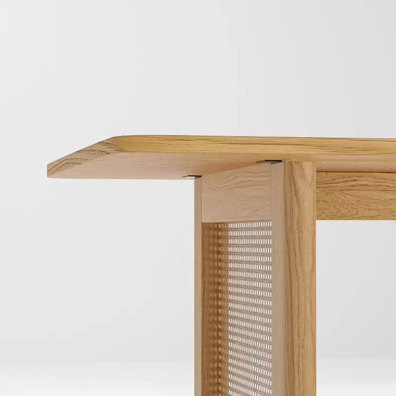 Table à manger rectangulaire en bois Mid-Century, table de cuisine en rotin